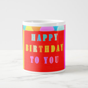 Caneca De Café Grande Vermelho brilhante e cores mistas feliz aniversári