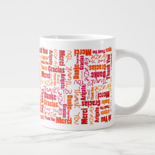 Caneca De Café Grande Vermelho Laranja Multilíngue Agradecimento Café 