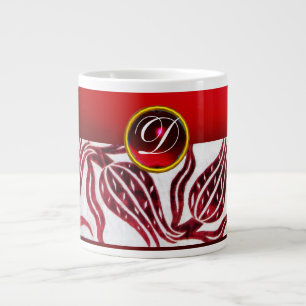 Caneca De Café Grande VERMELHO VELVET DAMASK MONOGRAM Burgunk White