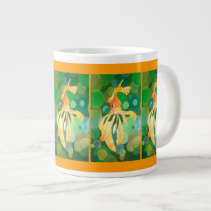 Caneca De Café Grande Vermilion Goldfish Nadando Em Bolhas Verdes