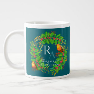 Caneca De Café Grande Verruga Natal Monograma Oceano Azul