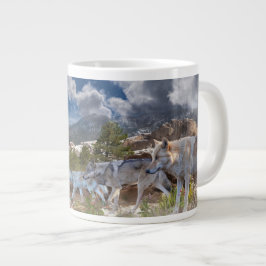 Caneca De Café Grande Viagem Familiar de Lobos cinzas