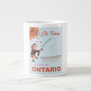 Caneca De Café Grande Viagem para impressão de pesca retrô em Ontário fé