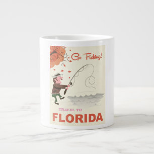 Caneca De Café Grande Viagem para o impressão de pesca de vintage da Fl