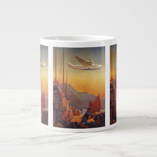 Caneca De Café Grande Viagens Antigas, Avião Sobre Junco em Hong Kong