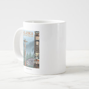 Caneca De Café Grande Viagens vintage da Aldeia de Totem Saxman