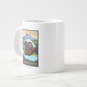 Caneca De Café Grande Viagens vintage de Cena de Beaver e Monte Hood