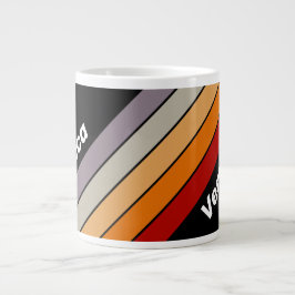 Caneca De Café Grande Vibe Retrô com Listras Coloridas e Nome