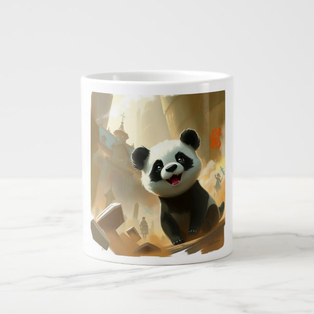 Caneca De Café Grande Vibrações de Panda Fofo (Frente)