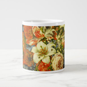 Caneca De Café Grande Vida Estática com Flores e Frutas