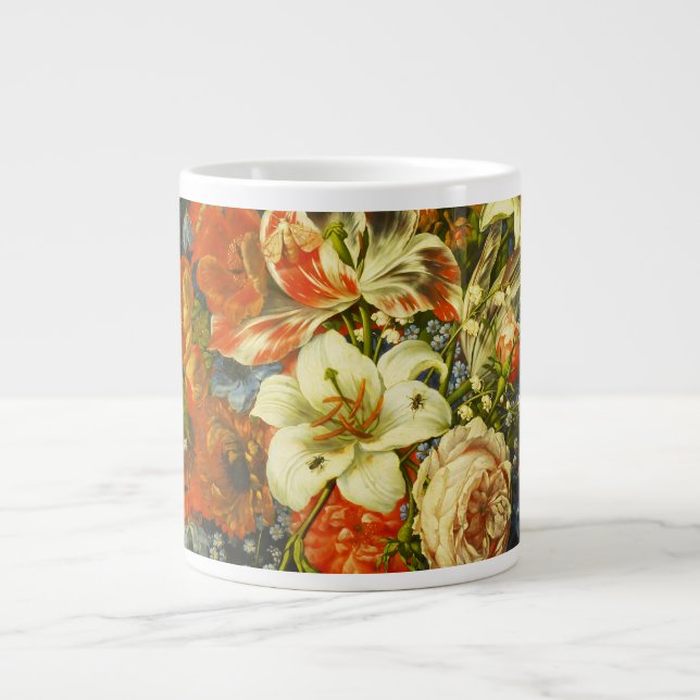 Caneca De Café Grande Vida Estática com Flores e Frutas (Frente)