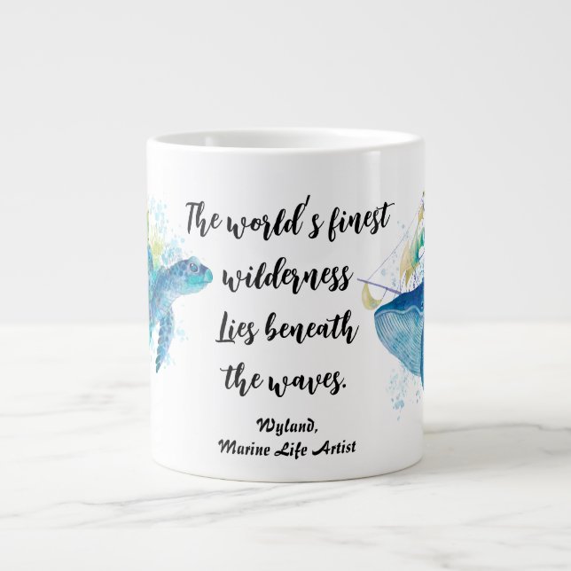 Caneca De Café Grande Vida Marinha. Tartaruga marinha e baleia azul (Frente)