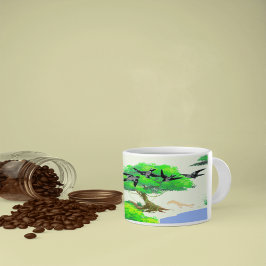 Caneca De Café Grande Vida na Floresta primavera com Aves e Esquilo - Na