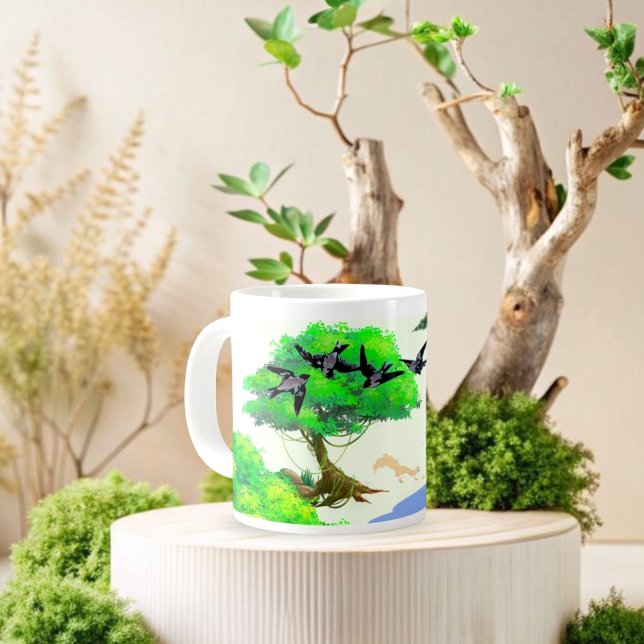 Caneca De Café Grande Vida na Floresta primavera com Aves e Esquilo - Na (Criador carregado)