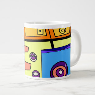 Caneca De Café Grande Vida Submarina Laranja Amarelo Azul Verde