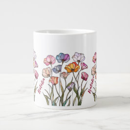 Caneca De Café Grande Vidro Colorido de Flor Silvestre