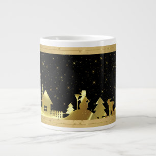 Caneca De Café Grande Vila de Natal Dourada e negra