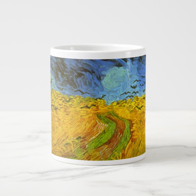 Caneca De Café Grande Vincent van Gogh Wheat Field com Crows (Frente)