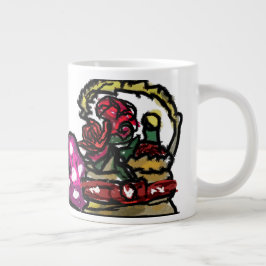 Caneca De Café Grande Vinho e namorados rosa