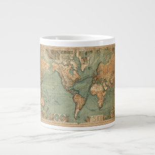 Caneca De Café Grande Vintage Antigo Mapa Mundial Antiquado