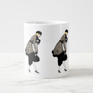 Caneca De Café Grande Vintage Art Deco Woman in Leopard Print Jaqueta
