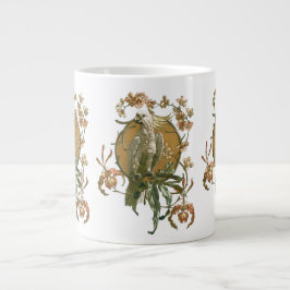 Caneca De Café Grande Vintage Art Nouveau, Cockatoo Bird, Orchid Flowers