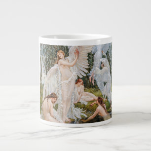 Caneca De Café Grande Vintage Art Nouveau Swan Maidens por W. Crane
