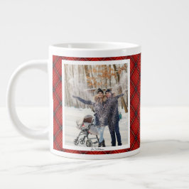 Caneca De Café Grande Vintage Christmas Gift 2 Photo Trendy Red Plaid