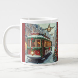 Caneca De Café Grande Vintage Christmas Tram in Snowy Town