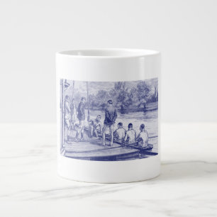 Caneca De Café Grande Vintage Crew Rowers no barco no cais