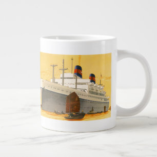 Caneca De Café Grande Vintage Cruise Ship to Orient with Junks Boats