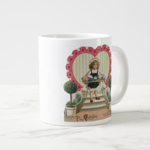 Caneca De Café Grande Vintage Dia de os namorados Bonito, Rapariga com F
