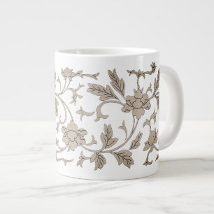 Caneca De Café Grande Vintage Dourada Chinoiserie Floral