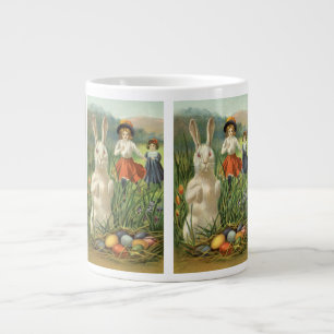 Caneca De Café Grande Vintage Easter Bunny e Crianças Felizes Eastertide