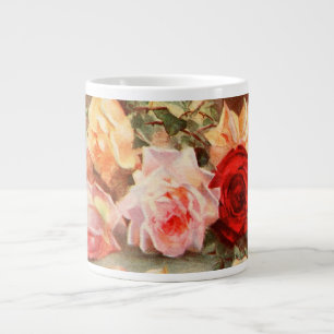 Caneca De Café Grande Vintage Floral Antiquado Rosa Flores Continua Arte