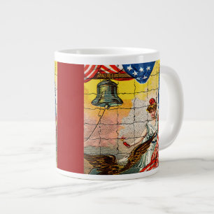 Caneca De Café Grande Vintage Lady, Águia, Bandeira e Liberty Bell Mosi