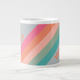 Caneca De Café Grande Vintage Lilac Charm Stripes with Name