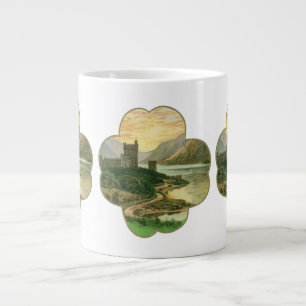 Caneca De Café Grande Vintage Lucky Dourada Shamrock com um castelo irla