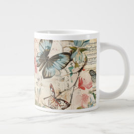 Caneca De Café Grande Vintage Multiborboletas e flores