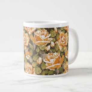 Caneca De Café Grande Vintage Padrão floral de rosas amarelas
