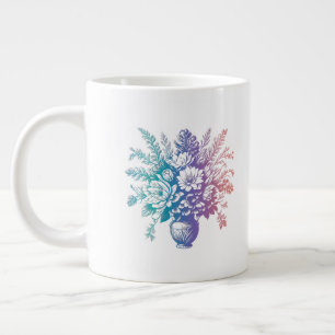 Caneca De Café Grande Vintage Pastel Colorful Floral Design