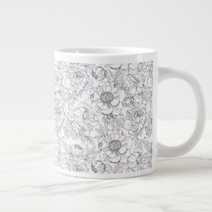 Caneca De Café Grande Vintage Peony Floral Pattern