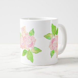 Caneca De Café Grande Vintage Pink Watercolor Rosas Albertine