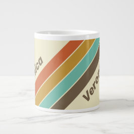 Caneca De Café Grande Vintage Retro Listras de Arco-Íris com Nome