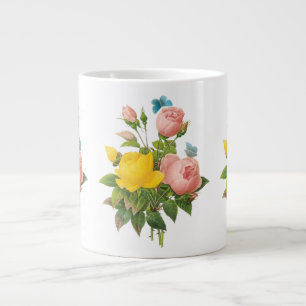 Caneca De Café Grande Vintage Rosas de chá de rosa amarela persa por red