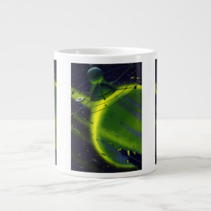 Caneca De Café Grande Vintage Science Fiction Green Planet w Spaceship