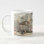 Caneca De Café Grande Vintage Science Fiction Urban Paris, Steam Punk<br><div class="desc">Ilustração vítrea Vintage punk vapor vitoriano Science Fiction viagem futurista e metrópole de transporte. A cidade de Paris,  a França,  no futuro,  com aviões de dimensão pessoal em vez de carros e a estação de metro Gare du Nord.</div>