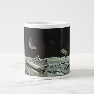 Caneca De Café Grande Vintage Science Fictions, Rocket ships Moon Planet