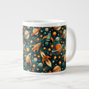 Caneca De Café Grande Vintage Spacecraft Rocket ships Pattern - Cosmos(3