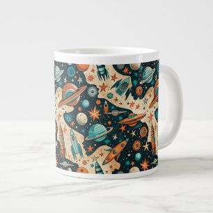 Caneca De Café Grande Vintage Spacecraft Rocket ships Pattern - Cosmos(4